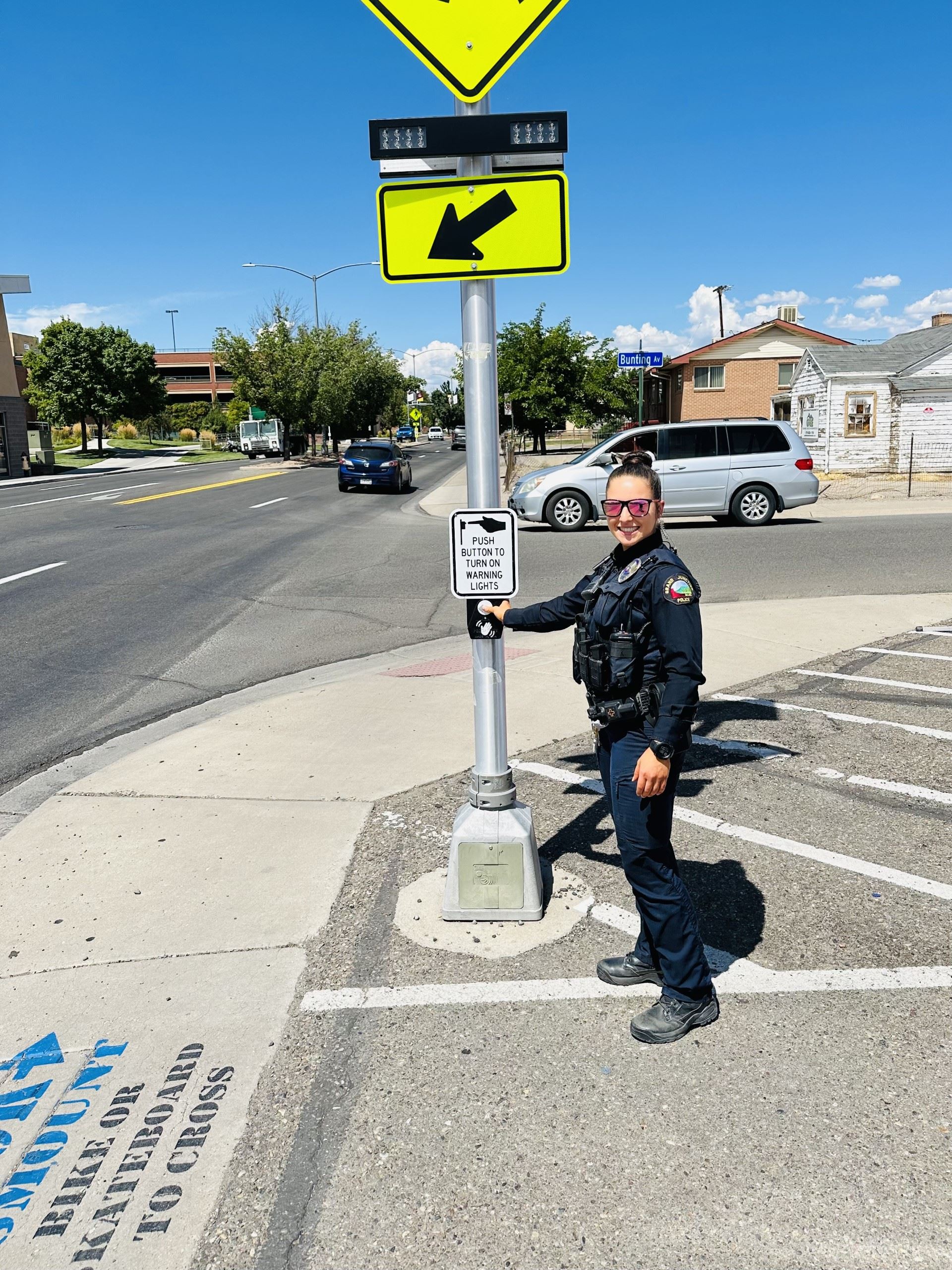 GJPD Officer Rowe at crosswalk