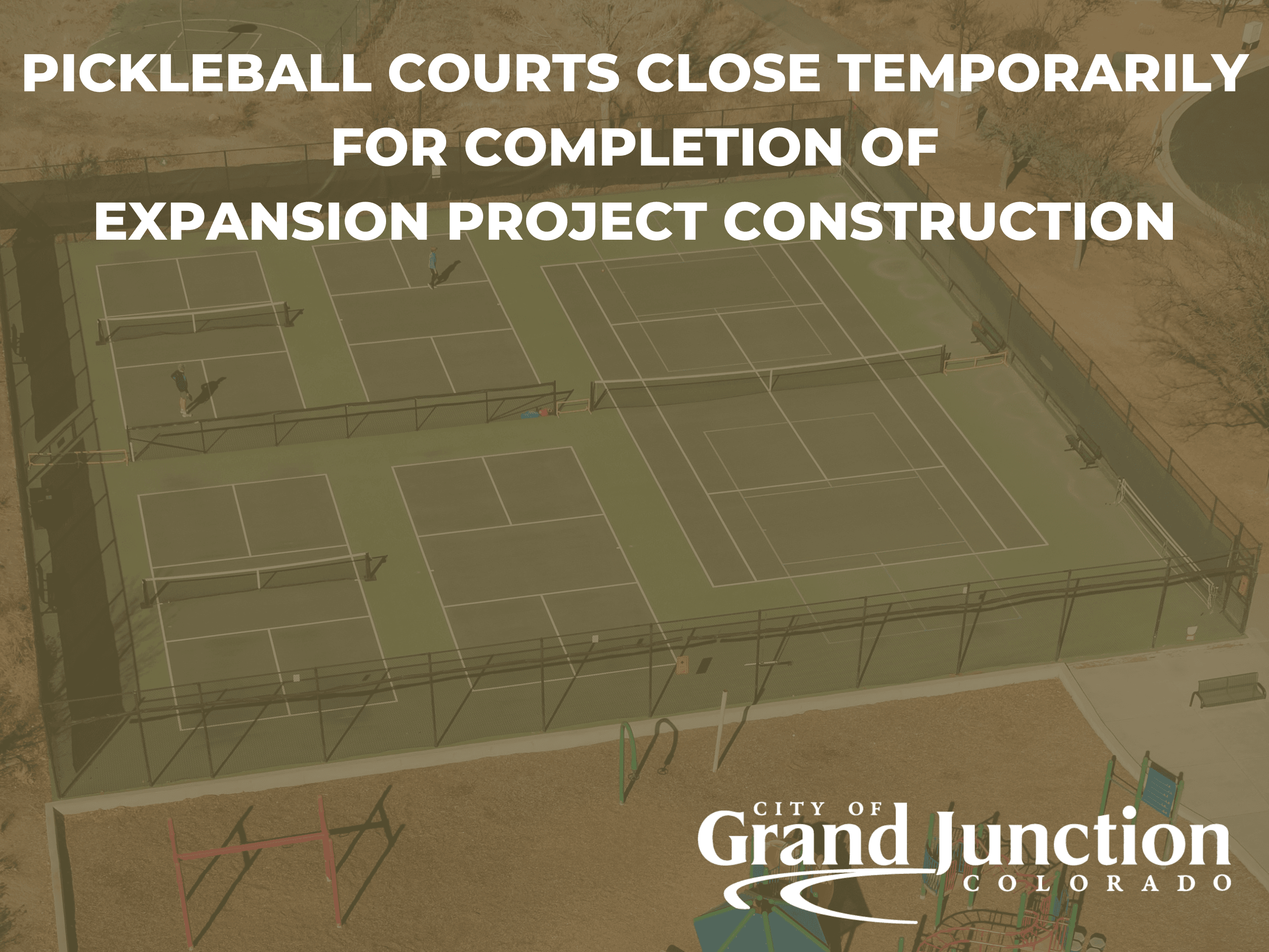 Ariel image of the Pine Ridge Pickleball courts. Text on graphic. 