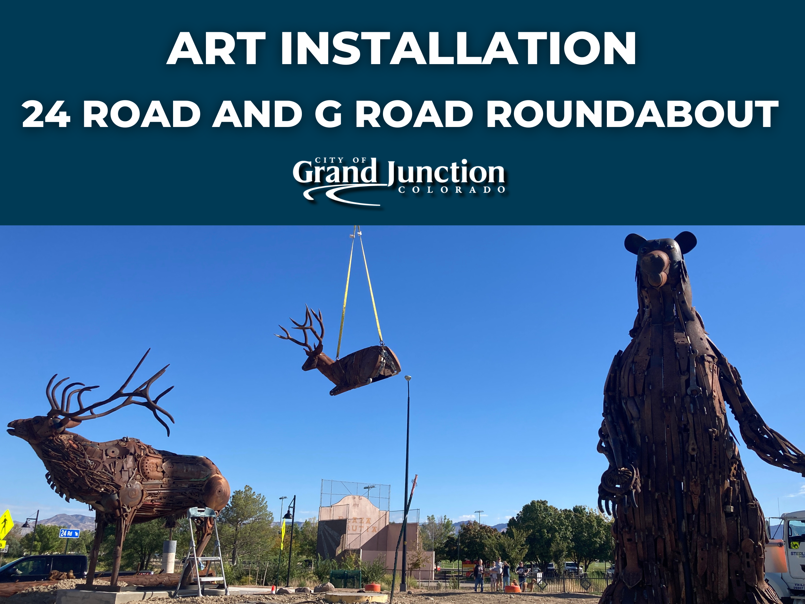 Bear sculpture gets placed on roundabout