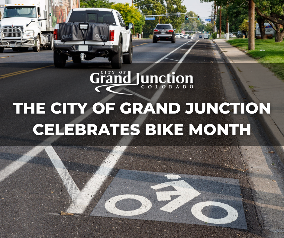 Bicyclist symbol painted in bike lane on Grand Junction roadway