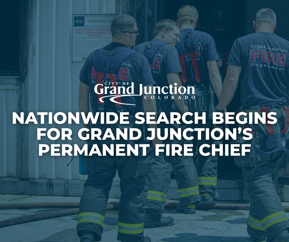Firefighters walking. Text on graphic