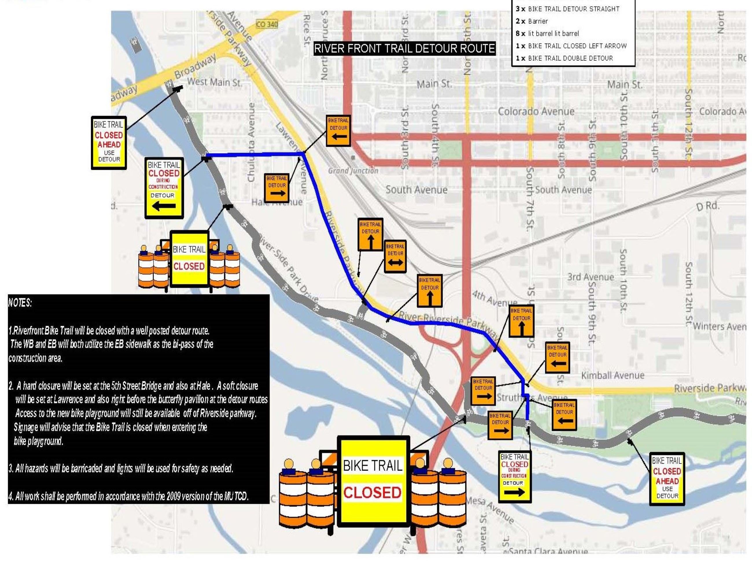 Riverfront Trail Detour Route map