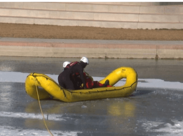 boat on frozen pond