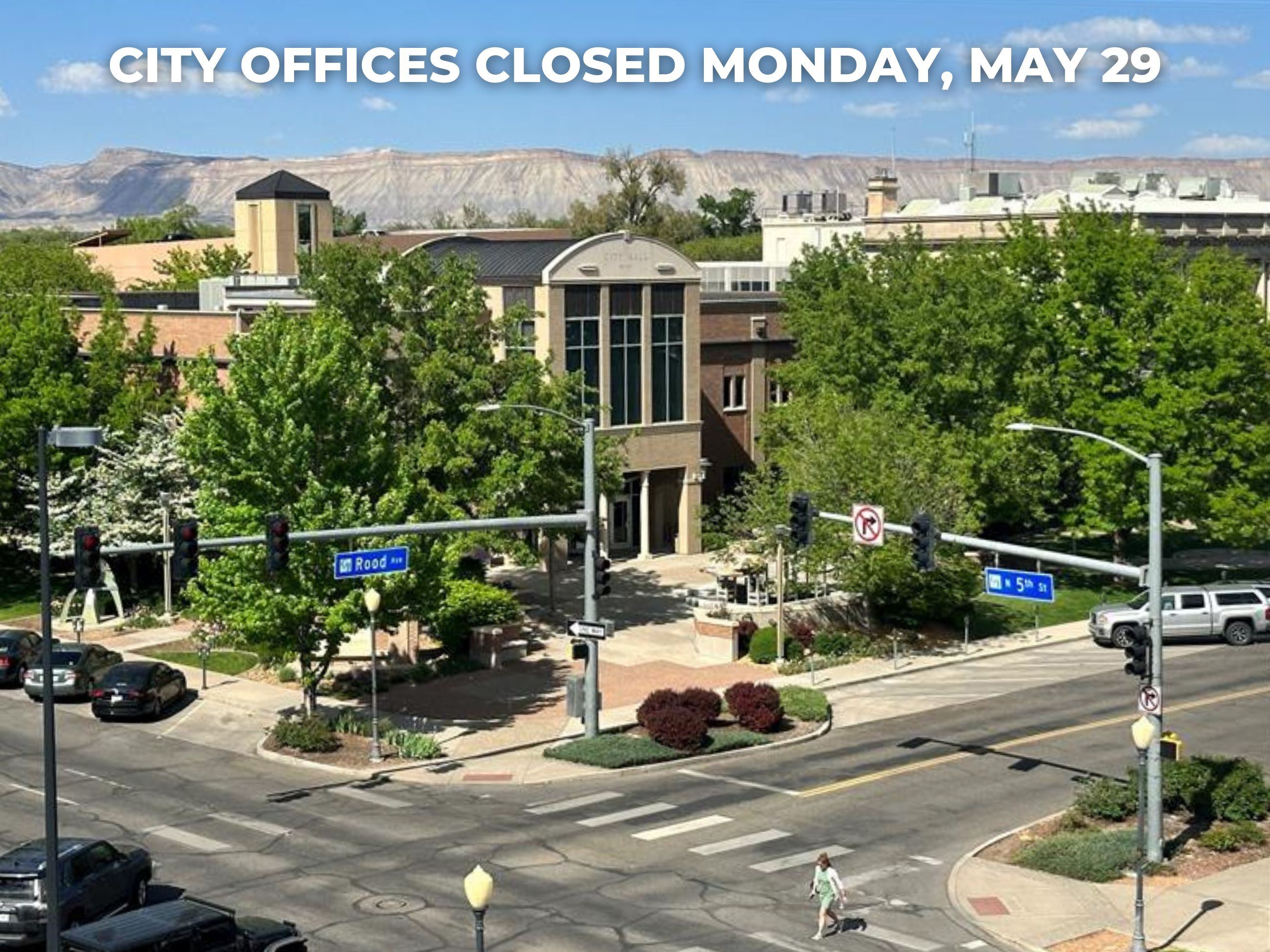 Overhead view of City Hall taken from 5th street