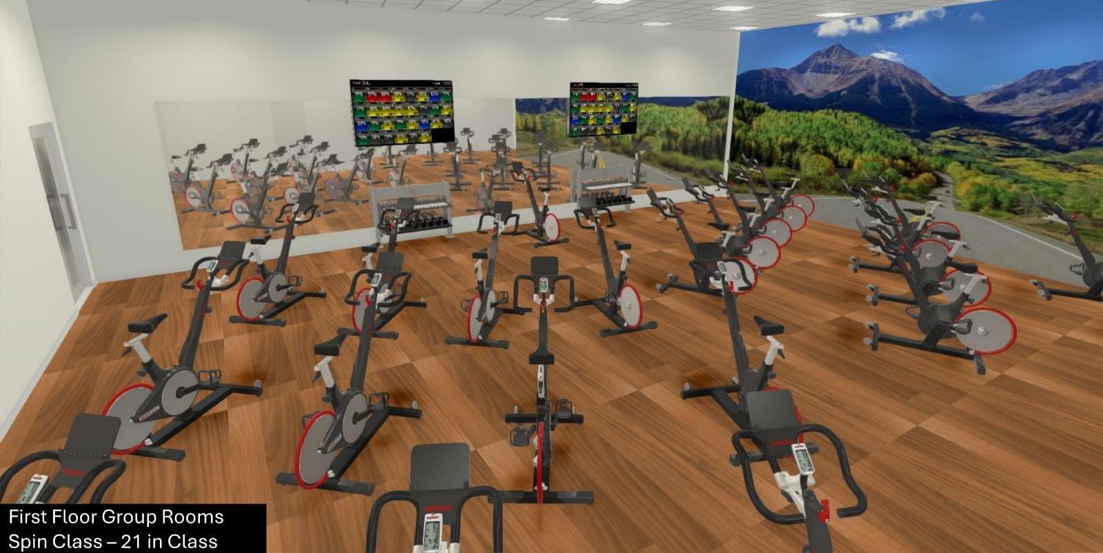 Community Recreation Center Rendering of a Group Fitness classroom