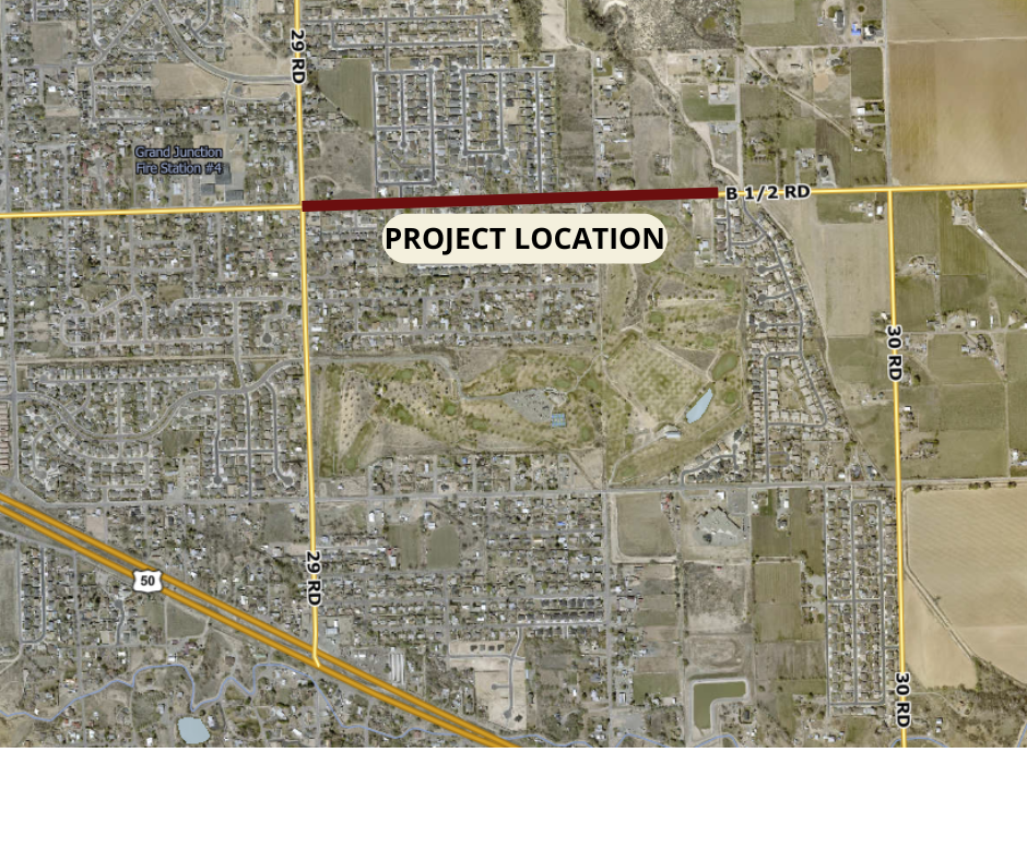 Aerial map of Orchard Mesa showing proposed improvements along B 1/2 Road