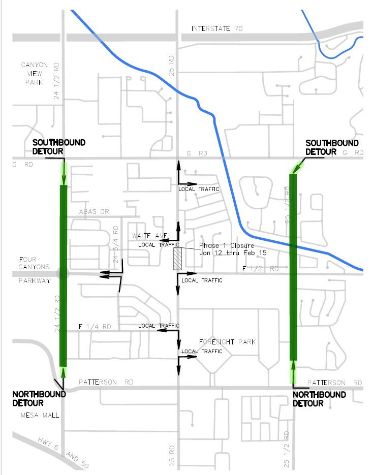 Map of initial construction along 25 Road
